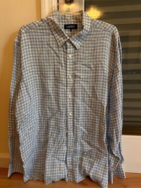 Men's Light Blue & White Checked Button-Down Shirt